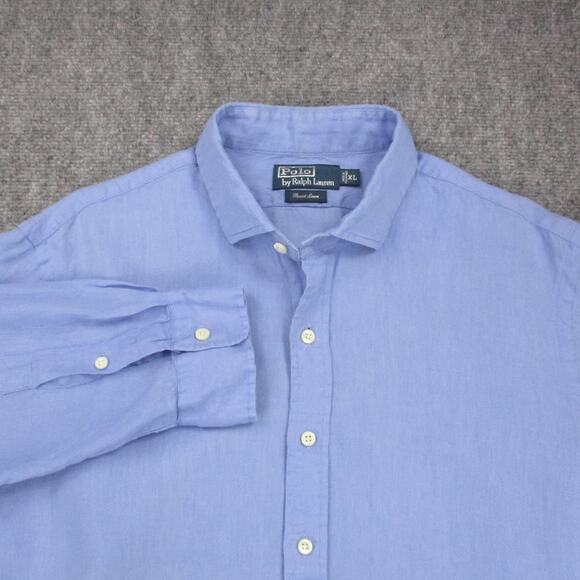 Polo Ralph Lauren Shirt Mens XL Blue Resort Linen Long Sleeve Button Down Casual - Picture 1 of 16